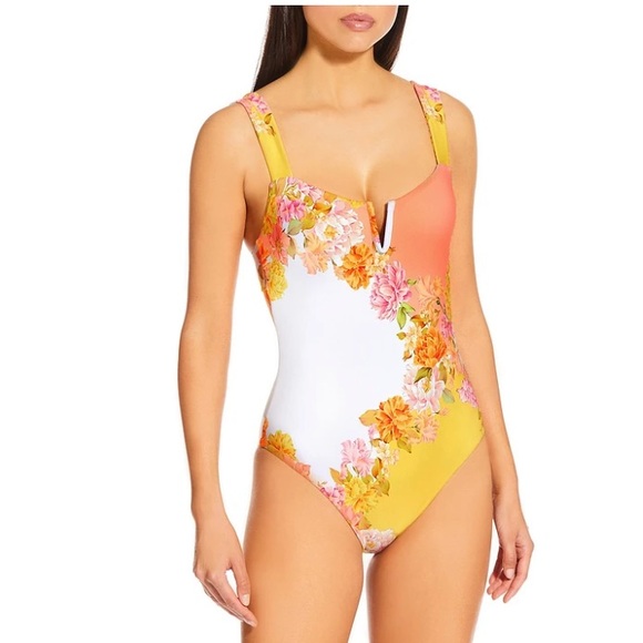NWT Antonio Melani Patchwork Floral V-Wire One Piece Swimsuit